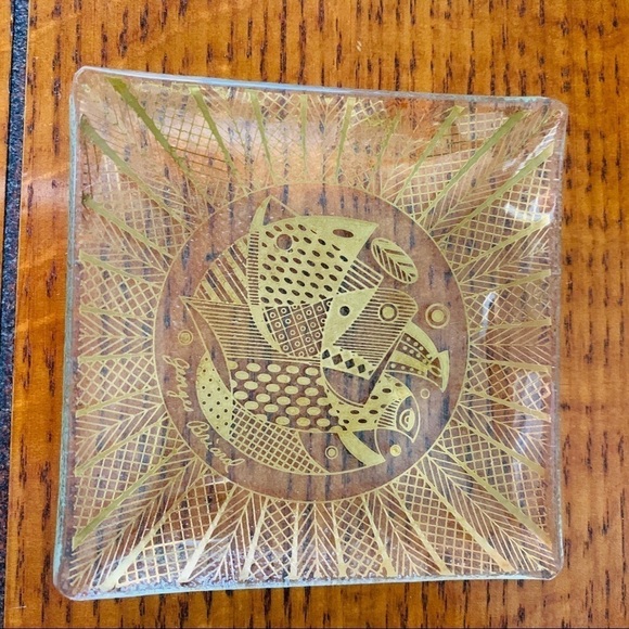 Mid Century Georges Briard Gold Etched Boxed Glass Plate Set | Set of 4 | Birds - Picture 7 of 8